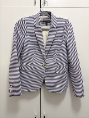 J. Crew Navy & White Striped Single-Button Blazer